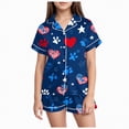 thumbnail image 1 of mgoYE 10-12 Girls Outfits 4th of July Outfit Set 2-13T for Boys Girls Cute Pattern America Flag Short Sleeve Shirt Shorts 2 Piece Set Independence Outfits Home|Navy 4-5 Years, 1 of 5