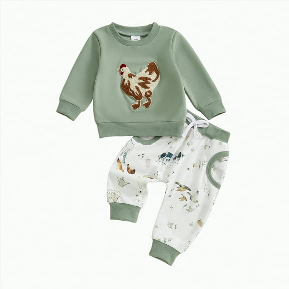 mgoYE 12-18 Month Boy Clothes Fall Winter Outfit Patchwork Long Sleeve Sweatshirt Tops Stretch Pants Set Sweatshirt Pants Set|Green 2-3 Years