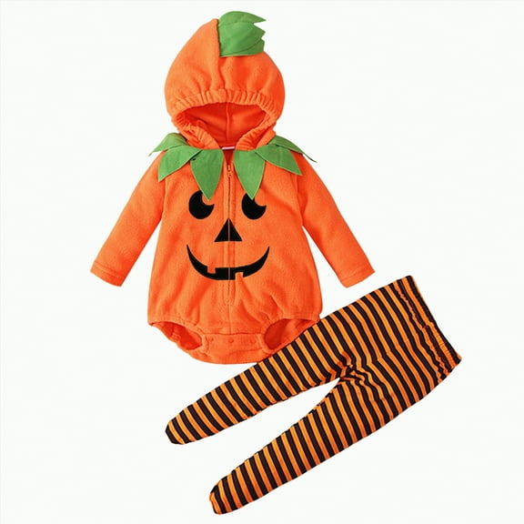 mgoYE 12-18 Months Boy Halloween Clothes My First Halloween Baby Boy Outfit Long Sleeve Pumpkin Romper Pants Set with Beanie Hat Boy Fall Clothes(Dark Green,6-12 Months)