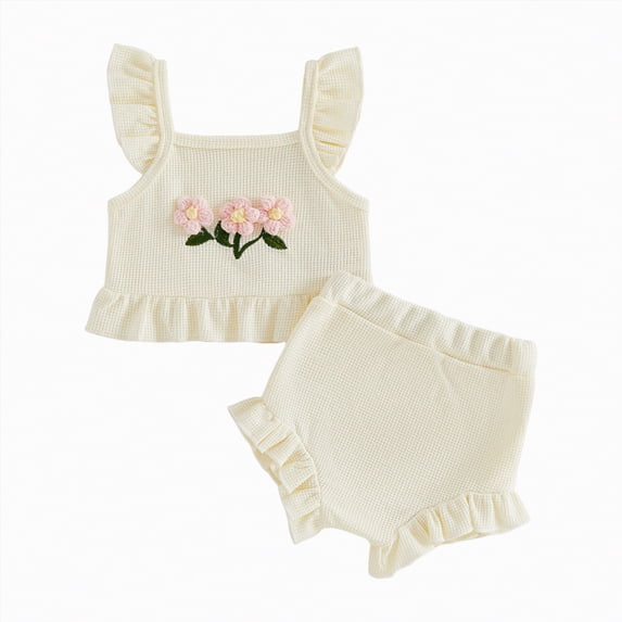 mgoYE 18-24 Months Girl Clothing Baby Girl Clothes Summer Cute Outfits 3 6 12 18 Months Spaghetti Strap Romper & Floarl Shorts Sets(Beige,6-12 Months)