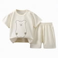 thumbnail image 1 of mgoYE 18-24 Months Girl Clothing Kids Clothes Set Baby Boy Girl T-Shirt Shorts Summer Clothing Cotton Cartoon Casual Children Set Stripe|Beige 3-4 Years, 1 of 4