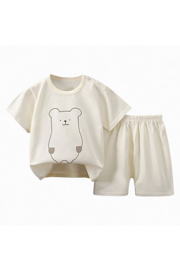 18-24 Months Girl Clothing Kids Clothes Set Baby Boy Girl T-Shirt Shorts Summer Clothing Cotton Cartoon Casual Children Set Stripe|Beige 3-4 Years