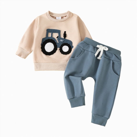 mgoYE 18 Month Boy Clothes Pocket Trousers Cartoon Baby Boy Outfits Ribbed Sweatshirt Suit Fall Outfits