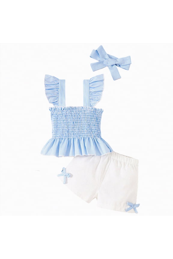 18 Months Girl Clothes Summer Toddler Baby Girls Summer Linen Clothes Floral Sleeveless Ruffled Tank Shirt Top + Short Set 12 18 24 Month 2T 3T(Light Blue,4-5 Years)