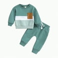 thumbnail image 1 of mgoYE 1t Boy Fall Clothes Fall Winter Outfit Patchwork Long Sleeve Sweatshirt Tops Stretch Pants Set Sweatshirt Pants Set(Green,18-24 Months), 1 of 9