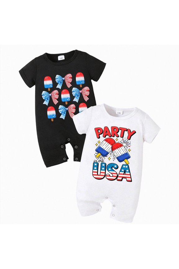 2 PCS 4th of July Baby Romper Patriotic Outfit, My First 4th of July Romper for Baby Boy Girl Independence Day(Black,3-6 Months)