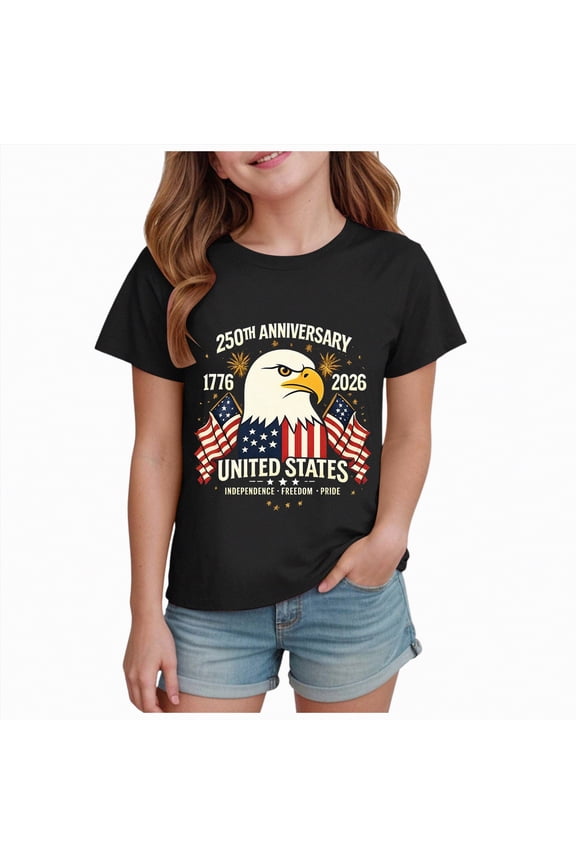 250 Anniversary USA Shirt Boys Girls 4th of July Shirts Toddler Funny Patriotic T-Shirts 1776-2026 Eagle Graphic Tee Black 13-14 Years