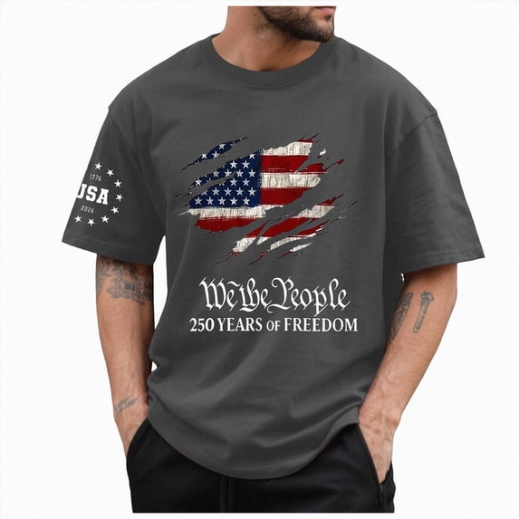 mgoYE 250 Anniversary USA Shirts : 4th of July Patriotic T-Shirt 250 Years American Flag Graphic Tee Top Tshirts Shirts for Men(Grey,S)