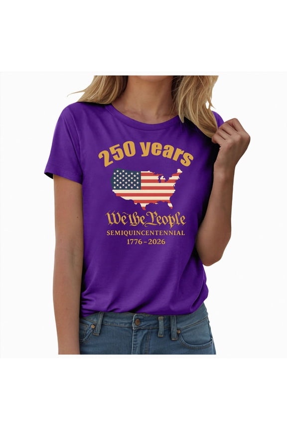 250 Anniversary USA Shirts USA Sleeveless Button Shirt American Flag V Neck Blouses Casual Tank Tops Women's T-Shirts(Purple,XL)
