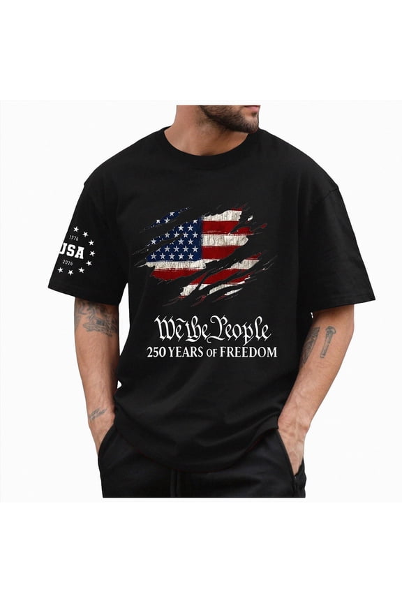 250 Shirt 1776 American Patriotic T-Shirt 4th of July Tee Tops Shirt Men(Black,XL)