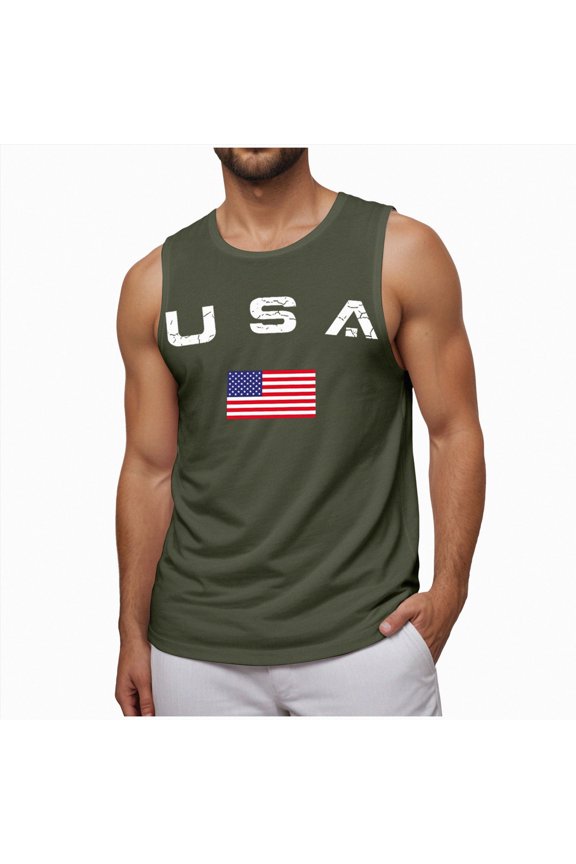 250 Shirt Men's United States of America 1776-2026 Tops 4th of July Shirts USA Muscle Sleeveless Shirt Patriotic Tank Tops(Dark Green,M)