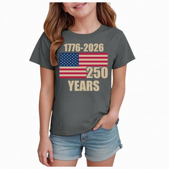mgoYE 250th Anniversary Flag Tee Boys Girls Boy's 4th of July Independence Day T-Shirt Summer 1776 USA America Memorial Day Graphic Tees Tops(Grey,5-6 Years)