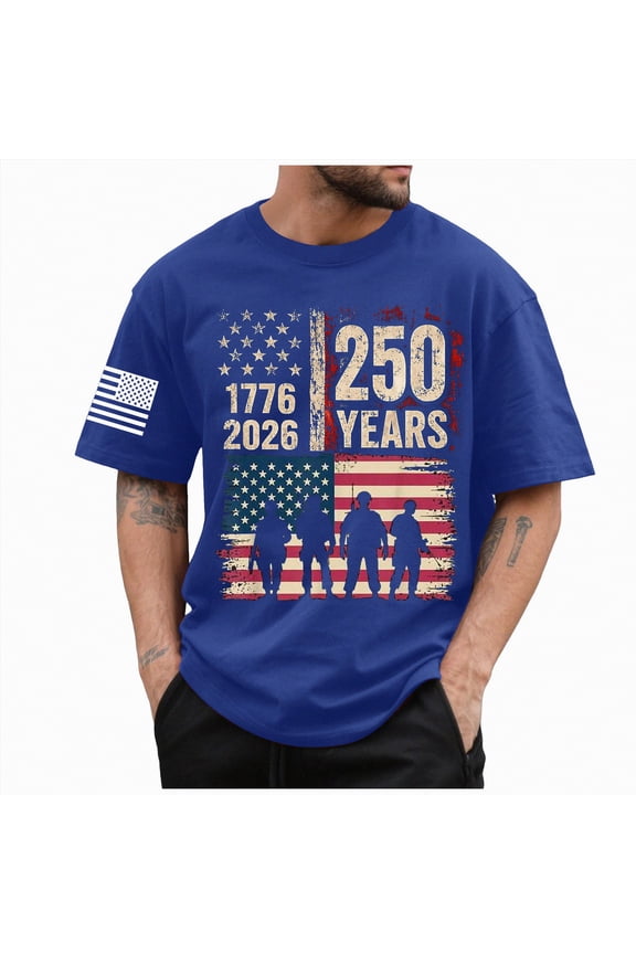 250th Anniversary Gifts Men's 250 Years America Anniversary 250th Independence Day Vintage O-Neck T-Shirt(Blue,S)