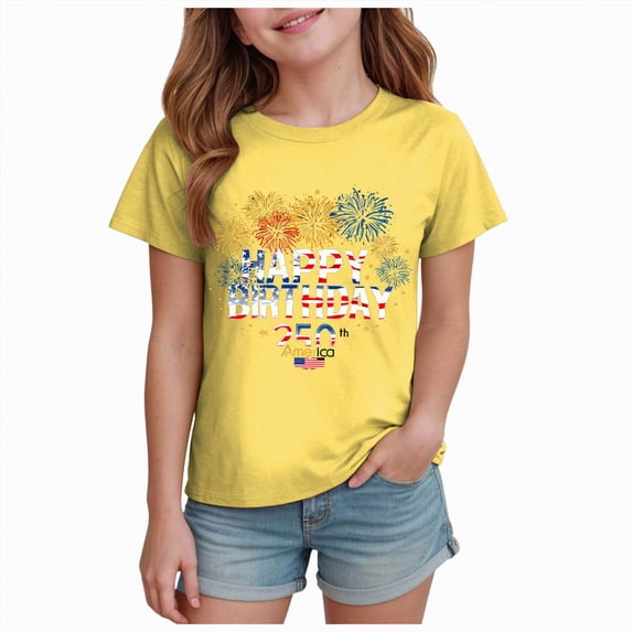 mgoYE 250th Anniversary Gifts USA T-Shirt Boys Girls Girls Boy's 4th of July Independence Day T-Shirt Summer 1776 USA America Memorial Day Graphic Tees Tops(Yellow,3-4 Years)