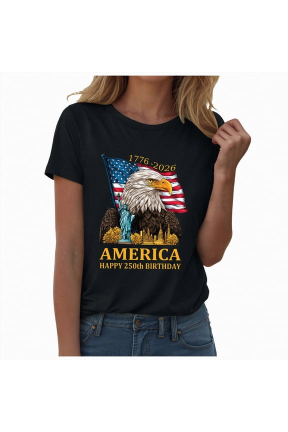 250th Anniversary T Shirt Women 250 Years America Anniversary 250th Independence Day Freedom T-Shirt(Black,M)