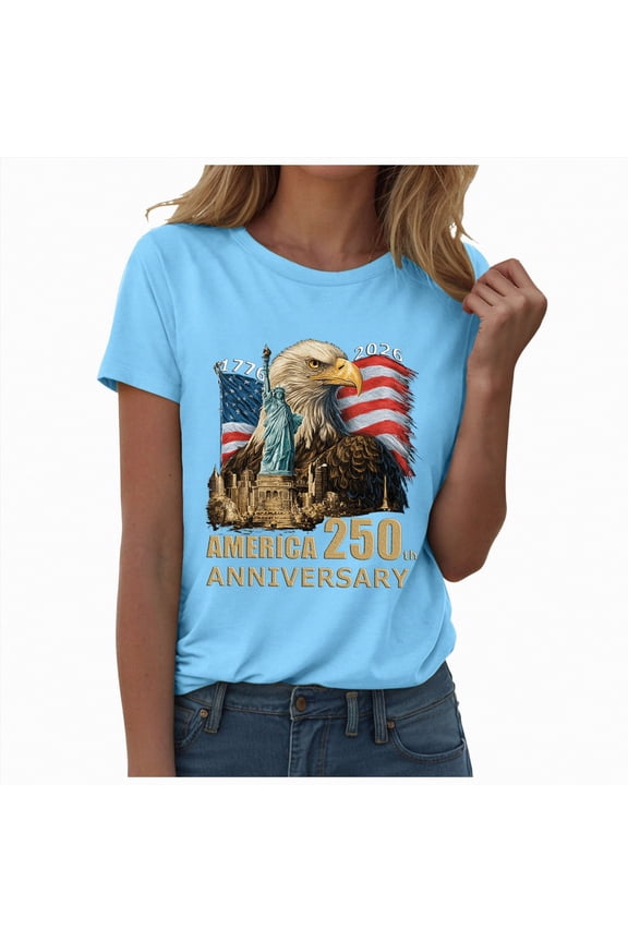 250th Anniversary T Shirt Women 250 Years American Flag 250th Anniversary USA T-Shirt(Sky Blue,3XL)