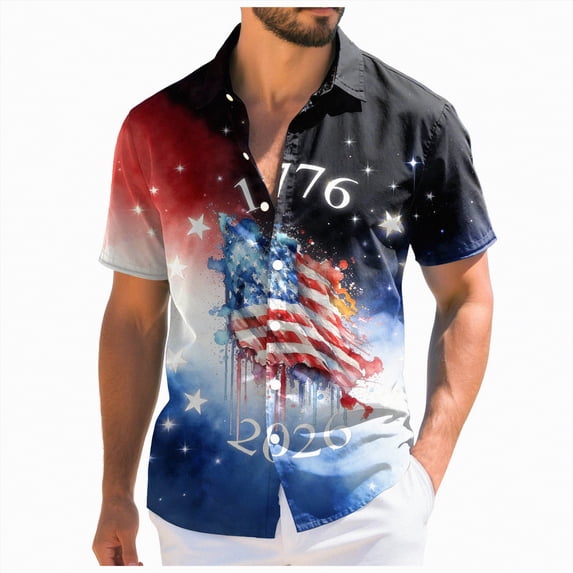 mgoYE 250th Anniversary USA Button Shirt Gifts American Flag Button Shirt Men 4th of July V-Neck Short Sleeve Patriotic T-Shirt Memorial Day Graphic Tee Independence Day Tops(Dark Blue,5XL)