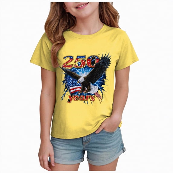 mgoYE 250th Anniversary USA Flag Shirt Girls Girls Boy's 4th of July Independence Day T-Shirt Summer 1776 USA America Memorial Day Graphic Tees Tops(Yellow,2-3 Years)