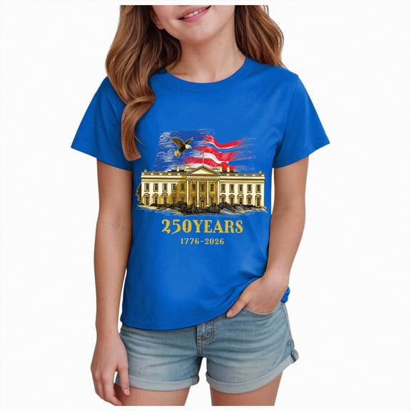 mgoYE 250th Anniversary USA Shirt Girls Boys Girls Boys American Flag Shirt 4th of July T-Shirt Patriotic Short Sleeve Tee USA Flag Stripe Star Summer Blouse Tops(Blue,3-4 Years)