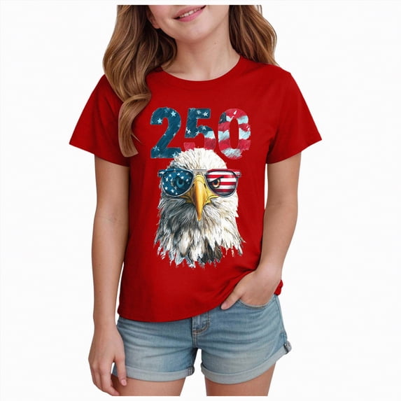 mgoYE 250th Anniversary USA Shirt Kids Girls Boys T-Shirts Graphic Tees Girls Boys 250 Years of Freedom 1776 2026 American Flag 4 July Vintage O-Neck T-Shirt(Red,2-3 Years)