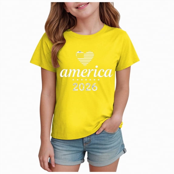 mgoYE 250th Anniversary USA Shirt Kids Girls Boys USA Patriotic T Shirt 250th Anniversary USA Tshirt 4th of July Shirts American Flag Tee Tops(Yellow,5-6 Years)