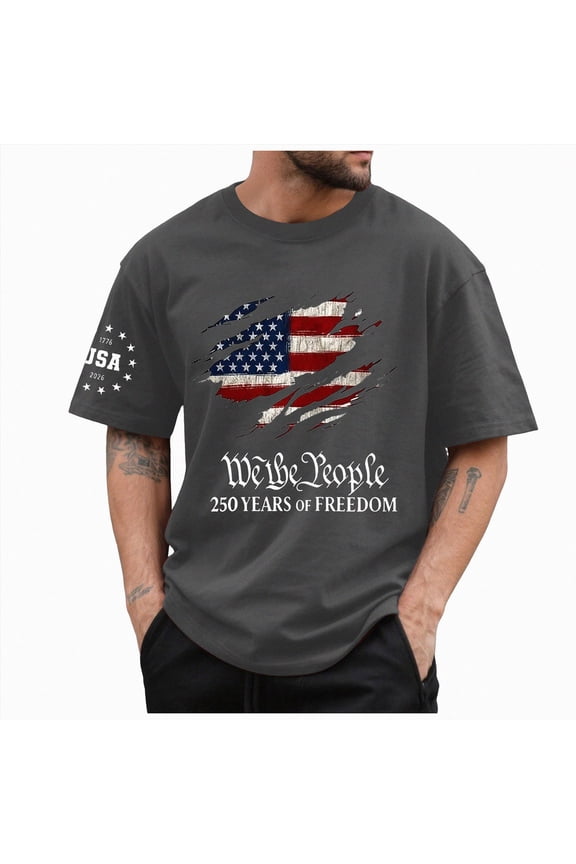 250th Anniversary USA Shirt Men American Flag 1776-2026 250 Years 4th of July Patriotic Shirt T-Shirts for Man(Grey,L)