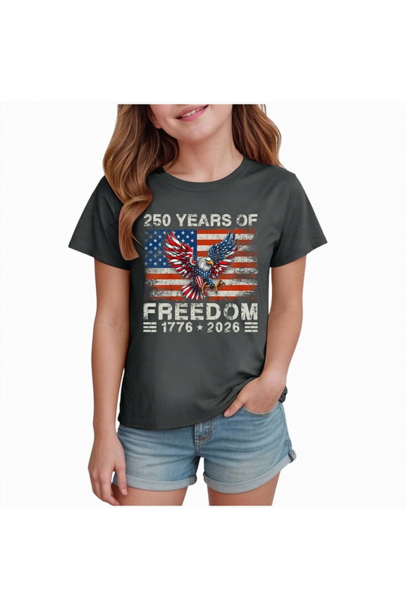 250th US Shirt 250 Year Birthday Independence Shirts for Boys Girls United States 250 Years Since 1776 2026 V Neck Tshirt America 250th Anniversary T Shirt Boys(Grey,7-8 Years)