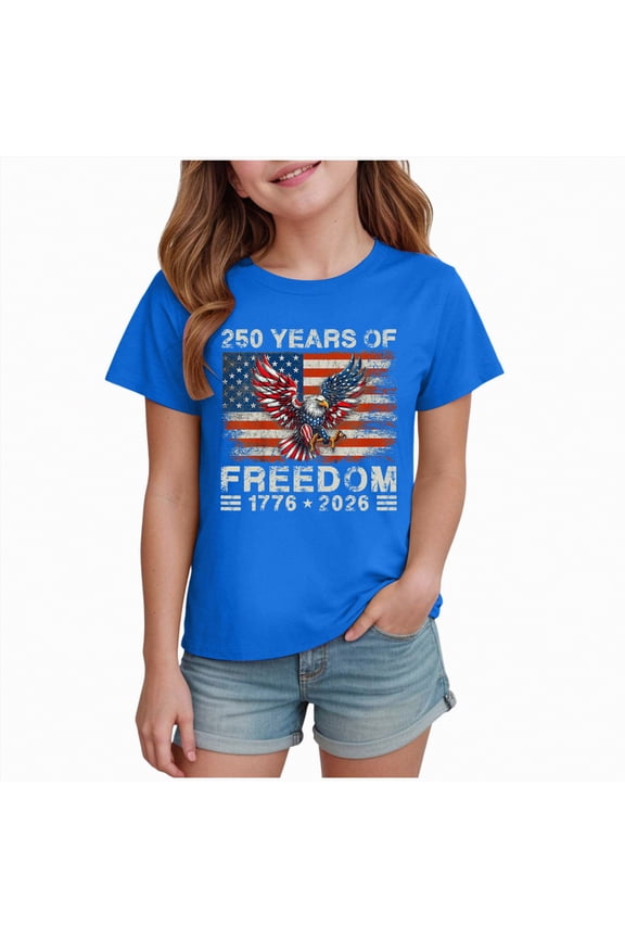 250th US Shirt 250 Year Birthday Independence Shirts for Boys Girls United States 250 Years Since 1776 2026 V Neck Tshirt USA Navy 250th Anniversary Gifts(Blue,7-8 Years)