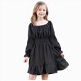 thumbnail image 1 of mgoYE 2t Girl Dress Easter Girls Dress Long Sleeve Square Neck Mini Dress Ruched Waist A Line Casual Special Party Dresses(Black,9-10 Years), 1 of 9