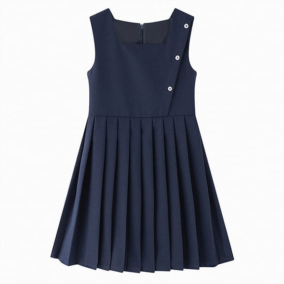 mgoYE 2t Girl Dress Easter Girls School Dress Cute Knee Length Sleeveless Jumper Dress for Kids(Navy,3-4 Years)
