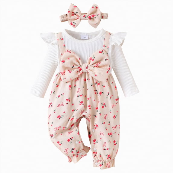 mgoYE 3 Month Girl Clothes Preemie Newborn Baby Girl Clothes Infant Romper Onepiece Fall Winter Outfits Gifts for Girls Cute Romper Set|Beige 6-9 Months