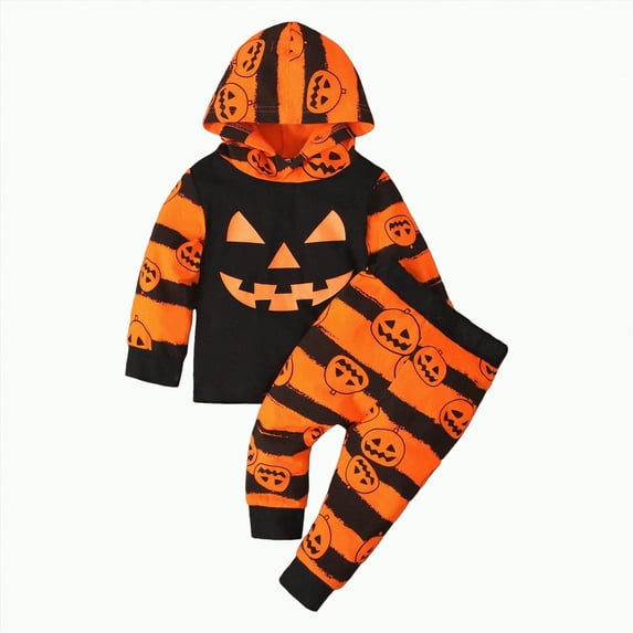 mgoYE 3T Halloween Boy Clothes My First Halloween Baby Boy Outfit Long Sleeve Pumpkin Romper Pants Set with Beanie Hat Boy Fall Clothes(Orange,12-18 Months)