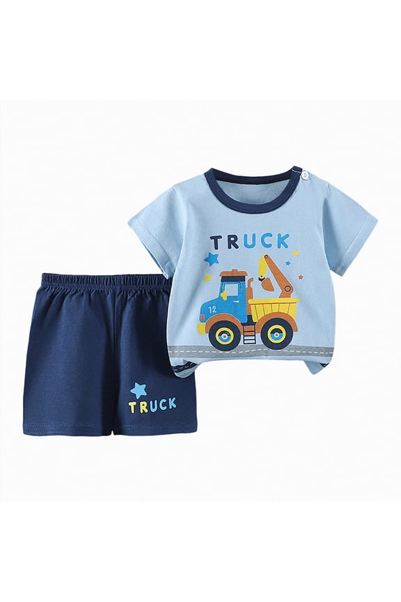 3t Boy Clothes Toddler Boy Dinosaur Outfits Short Sleeve T-Shirt + Shorts Set 2Pcs Baby Boy Summer Clothes|Sky Blue 3-6 Months