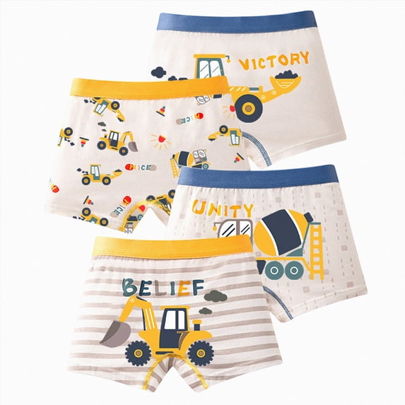 mgoYE 4 Pack Boys Cotton Boxer 2-16 Years Animal Pattern Toddler Kids Underwear(Yellow,12-15 Years)