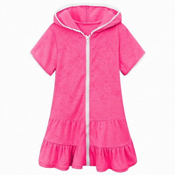 mgoYE 4t Girls Swimsuit Toddler Girl Long Sleeve Swimsuit Beach Dress Cute Cover Ups Ruffle Bathing Suit Cover Up Kids Swimwear(Hot Pink,8-9 Years)