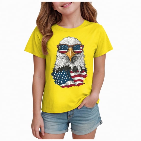 mgoYE 4th of July Shirt Girls Boys 250 Years American Anniversary Shirt American Flag Stars Fireworks Graphic Tee Tops 250th Anniversary USA Shirts Gifts for Girls(Yellow,9-10 Years)