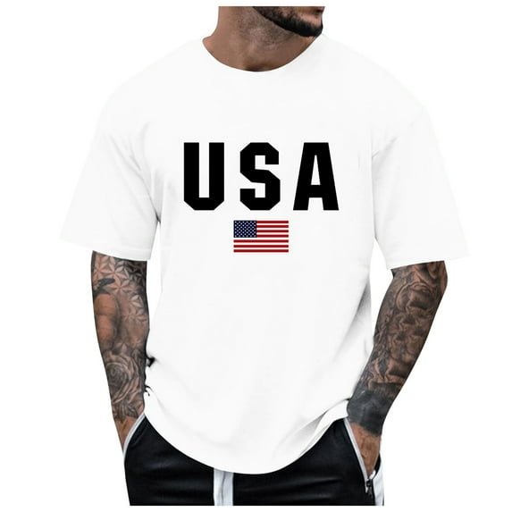 mgoYE 4th Of July Men'S T-Shirt Mens American Flag Shirt USA Air Force Tshirts Patriotic 4th of July T-Shirt Memorial Day Tee Tops White-XL