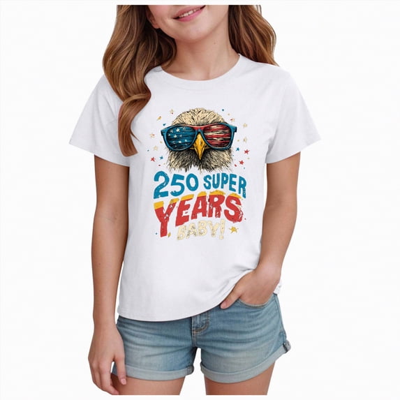 mgoYE 4th of July Shirt Girls Boys 250 Years American Anniversary Shirt USA Navy 250th Anniversary Gifts(White,3-4 Years)