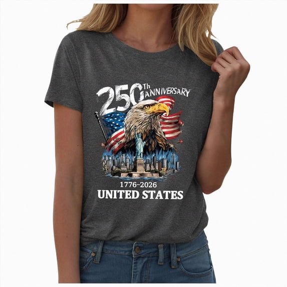 mgoYE 4th of July Shirts for Women : 4th of July T Shirt USA Flag Print Shirts Patriotic Short Sleeve Button Tops Womens Tahirts(Grey,3XL)