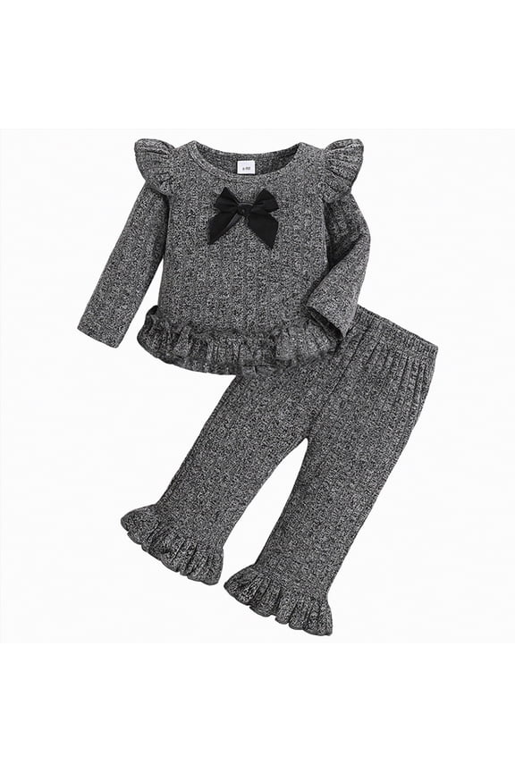 6-9 Month Girl Clothes Preemie Newborn Baby Girl Clothes Infant Romper Fall Winter Outfits Gifts for Girls Cute Bell Bottoms Pant Sets(Grey,18-24 Months)