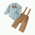 thumbnail image 1 of mgoYE 6 Month Boy Clothes Baby Boy Formal Long Set Toddler Fall Gentleman Outfit Kid Long Sleeve Bowtie Shirt Suspender Longs Suit(Blue,12-18 Months), 1 of 6