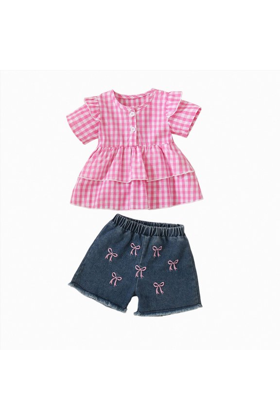 6 Year Old Girl Clothes Toddler Baby Girl Shorts Set Summer Clothes 2 Piece Outfit Cute Ruffle Tops + Floral Shorts(Pink,2-3 Years)