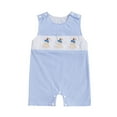 thumbnail image 1 of mgoYE 9-12 Month Boy Clothes Sleeveless Seersucker Romper One Piece Straps Overalls Striped Jumpsuit Summer Smocked Clothes Rompers Baby Girls|Light Blue 6-12 Months, 1 of 8