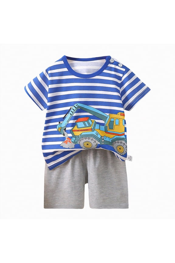 9 Month Baby Boy Clothes Baby Boy Summer Outfit Cartoon Embroidery T-Shirt + Shorts 2Pcs Back to School Clothes|Blue 6-9 Months