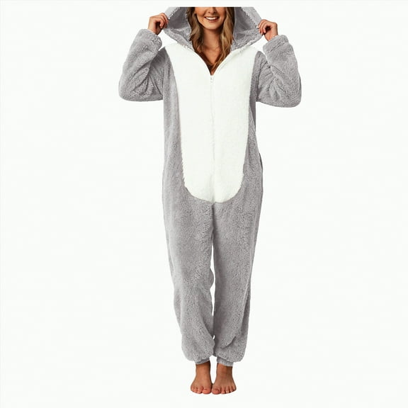 mgoYE Adult Onesie Pajamas for Women, Soft Womens Onesie Pajamas, Fuzzy Pajama Onesies for Women(Light Gray,L)