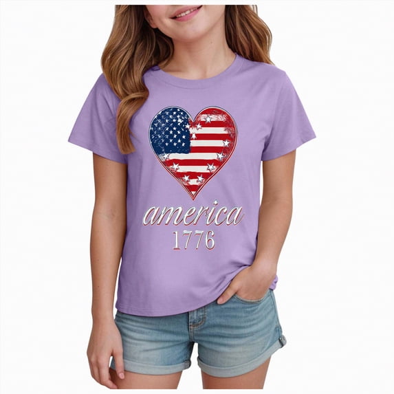mgoYE American Anniversary 250th Independence Day T-Shirt Girls Boy's Fashion Casual Printed Round Neck Short Sleeve T Shirt USA Flag 4th of July T-Shirt Navy 250th Anniversary Gifts