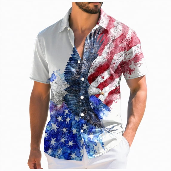 mgoYE American Anniversary 250th Independence Day T-Shirt Men's Fashion Casual Printed Round Neck Button Shirt USA Flag 4th of July T-Shirt 250th Anniversary USA Flag Button Shirt 2XL
