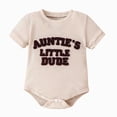 thumbnail image 1 of mgoYE Aunties Little Dude Baby Clothes Newborn Boy Summer Outfit Embroidery Letter Bodysuit Short Sleeve Waffle Romper(Beige,0-3 Months), 1 of 8