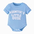 thumbnail image 1 of mgoYE Aunties Little Dude Baby Clothes Newborn Boy Summer Outfit Embroidery Letter Bodysuit Short Sleeve Waffle Romper(Light Blue,0-3 Months), 1 of 7