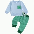 thumbnail image 1 of mgoYE Baby Boy Christmas Outfit 12 Months Toddler Winter Clothes Long Sleeve Crewneck Sweatshirts + Pants Clothing Sets(Light Blue,0-6 Months), 1 of 8